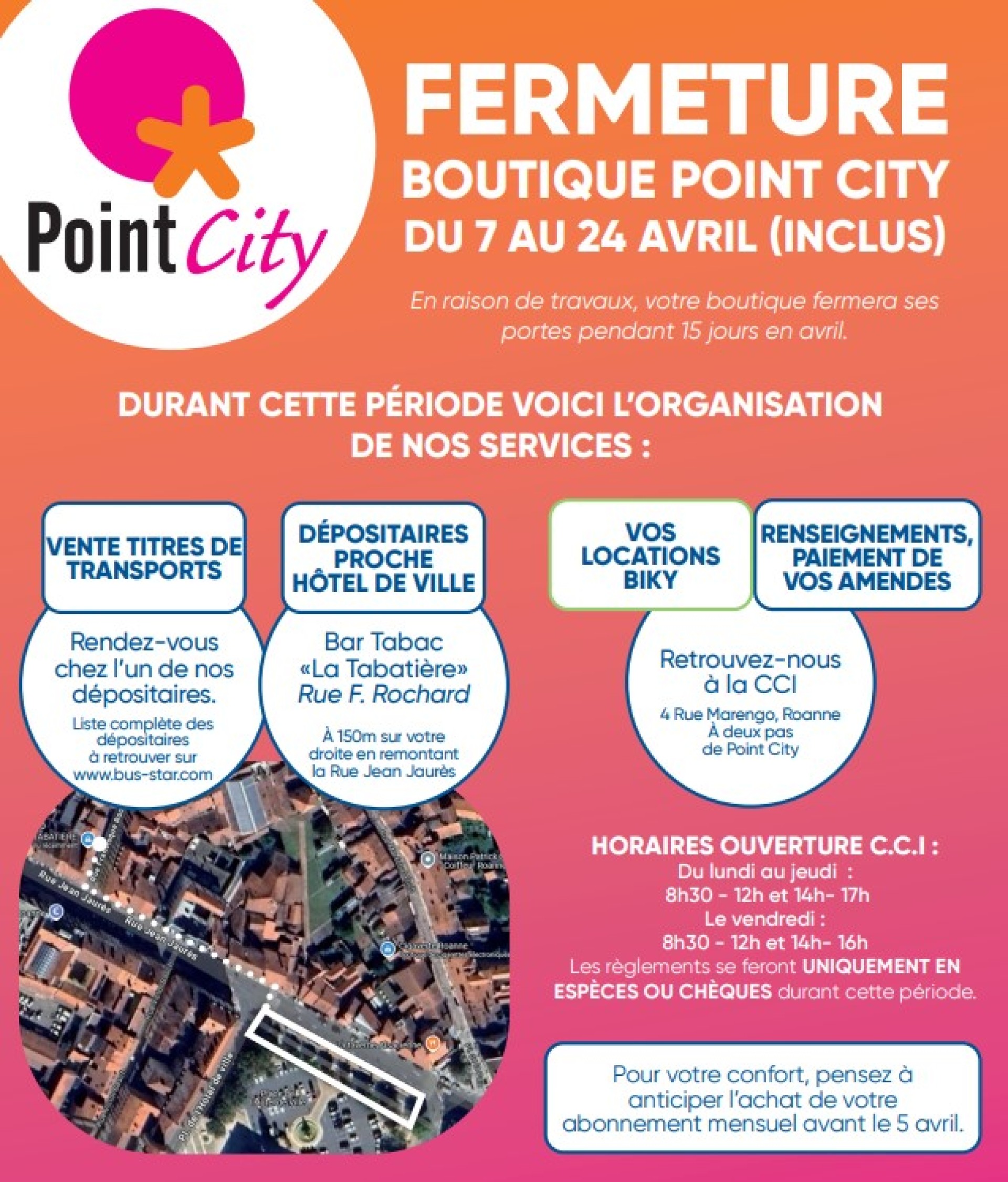  Fermeture temporaire de la boutique Point City 